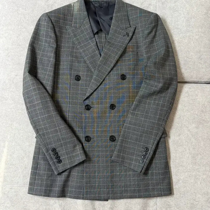 [BUNJANG] Customellow Gray Check Double Breasted Suit / 커스텀멜로우 그레이 체크 더블 브레스트 셋업