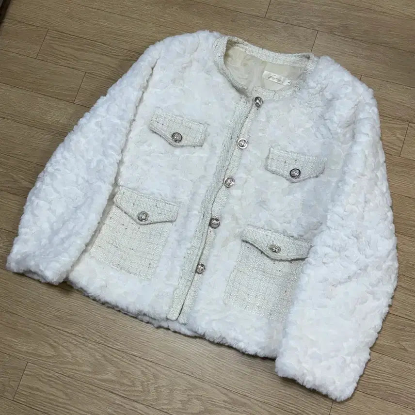 [BUNJANG] Ivory Faux Fur Tweed Jacket / 아이보리 퍼 트위드 자켓