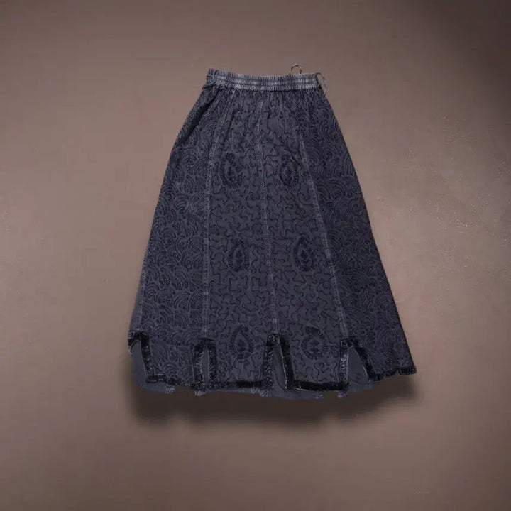 [BUNJANG] Vintage Linen Long Skirt C438 / 빈티지 패턴 린넨 롱스커트 C438