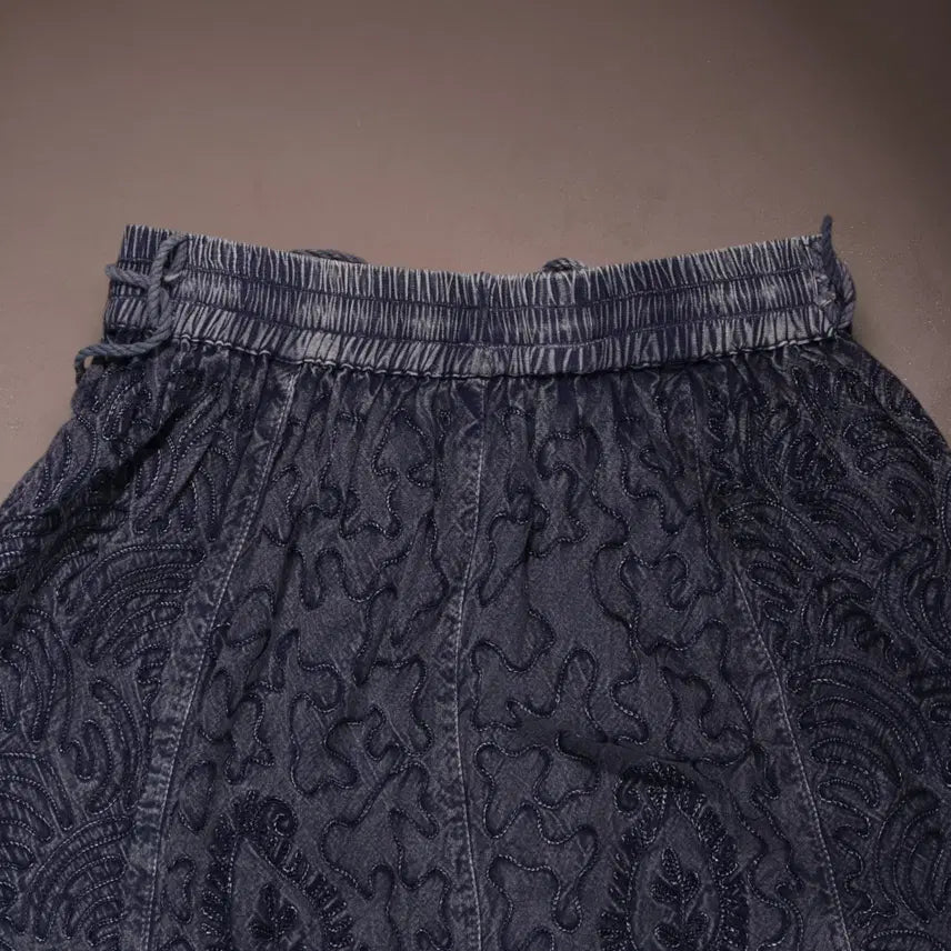 [BUNJANG] Vintage Linen Long Skirt C438 / 빈티지 패턴 린넨 롱스커트 C438