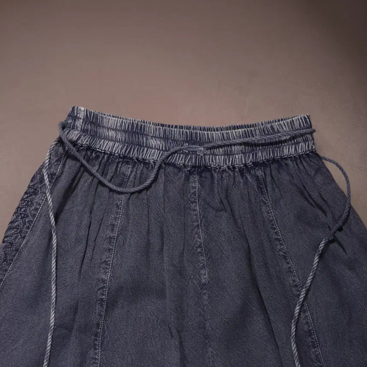 [BUNJANG] Vintage Linen Long Skirt C438 / 빈티지 패턴 린넨 롱스커트 C438