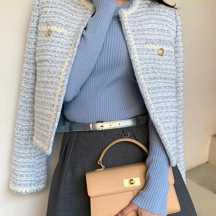 [BUNJANG] Chix Label Selena Tweed Jacket (Sky Blue) - S / 칙스라벨 셀레나 트위드 자켓(스카이블루)S