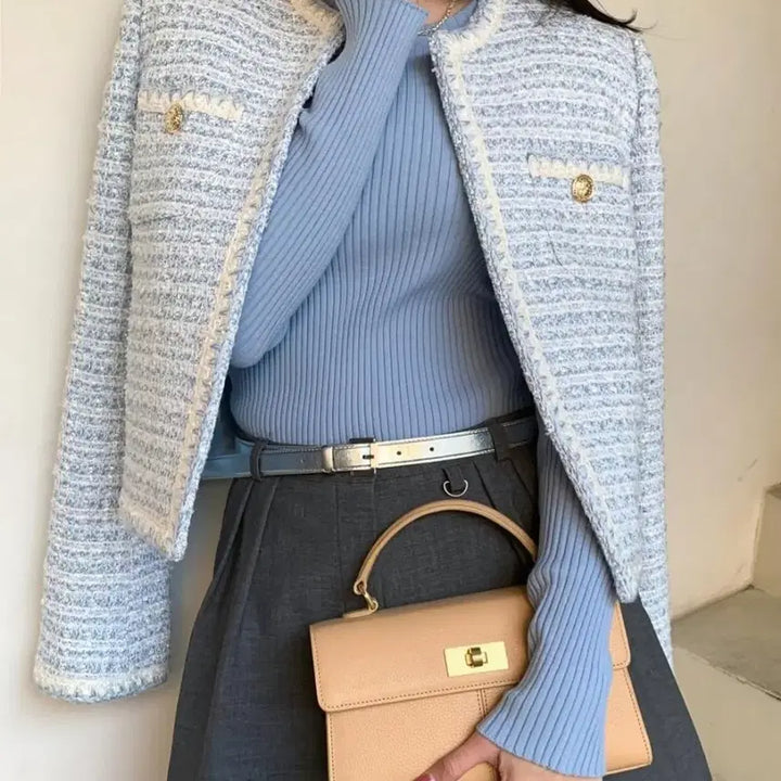 [BUNJANG] Chix Label Selena Tweed Jacket (Sky Blue) - S / 칙스라벨 셀레나 트위드 자켓(스카이블루)S