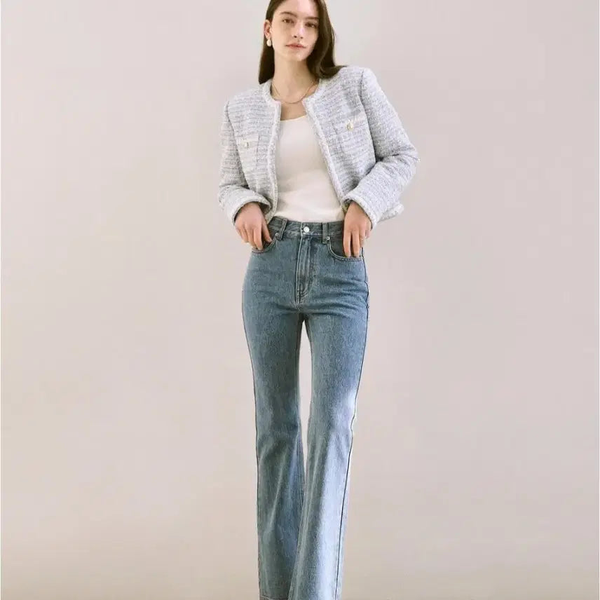 [BUNJANG] Chix Label Selena Tweed Jacket (Sky Blue) - S / 칙스라벨 셀레나 트위드 자켓(스카이블루)S