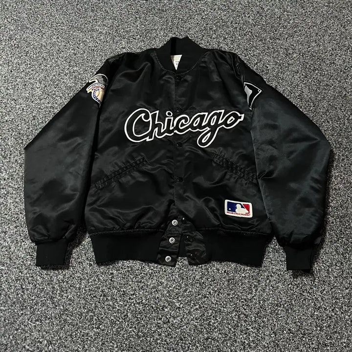 [BUNJANG] Vintage USA Chicago Black Satin Baseball Jacket / 빈티지 USA시카고 블랙 새틴 야구 점퍼