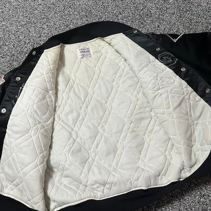 [BUNJANG] Vintage USA Chicago Black Satin Baseball Jacket / 빈티지 USA시카고 블랙 새틴 야구 점퍼