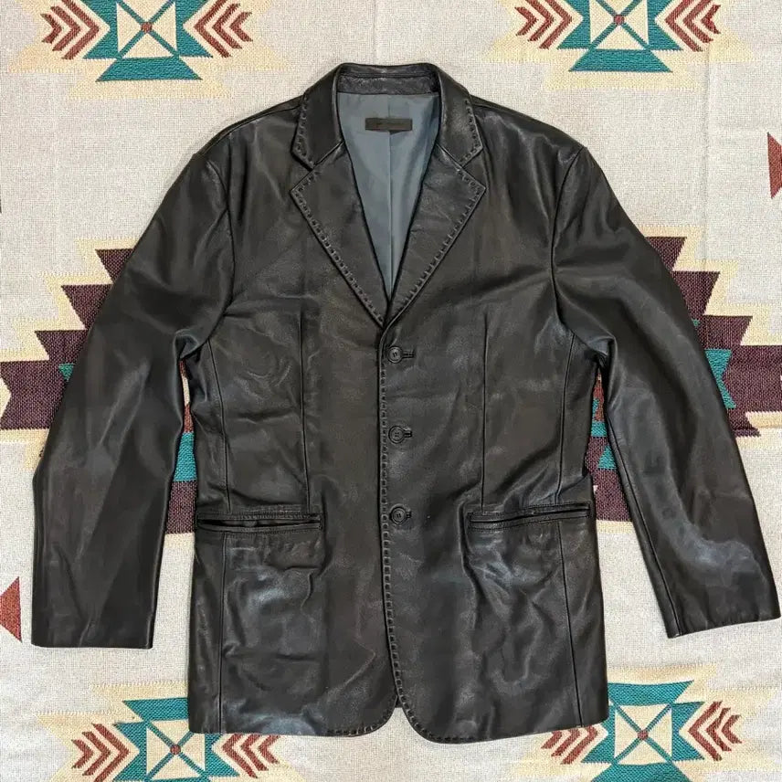 [BUNJANG] Comodo Lambskin Leather Blazer Jacket / Comodo 양가죽 3버튼 레더 블레이저 카코트