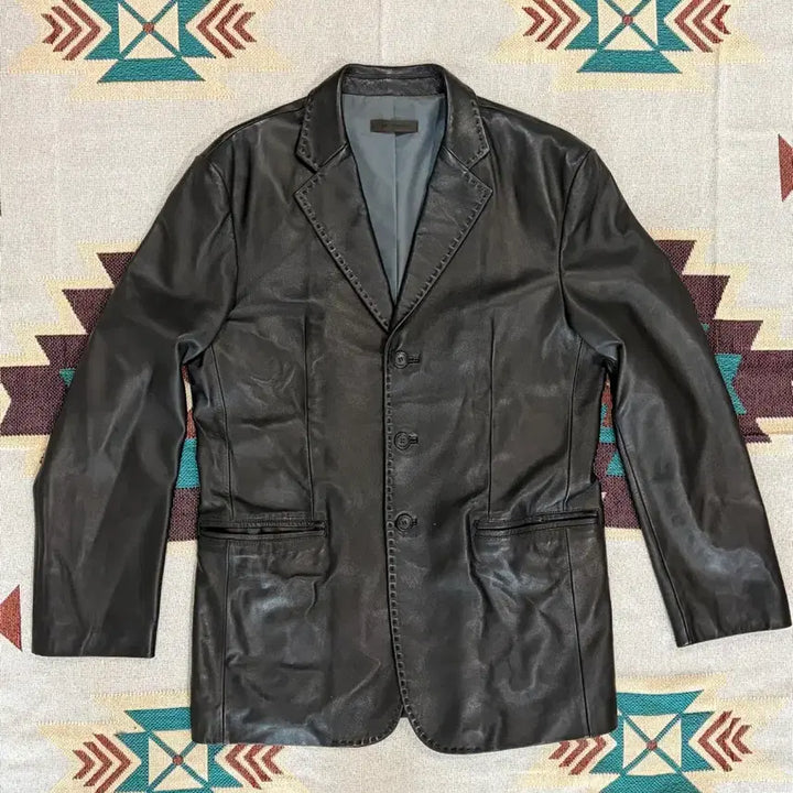 [BUNJANG] Comodo Lambskin Leather Blazer Jacket / Comodo 양가죽 3버튼 레더 블레이저 카코트