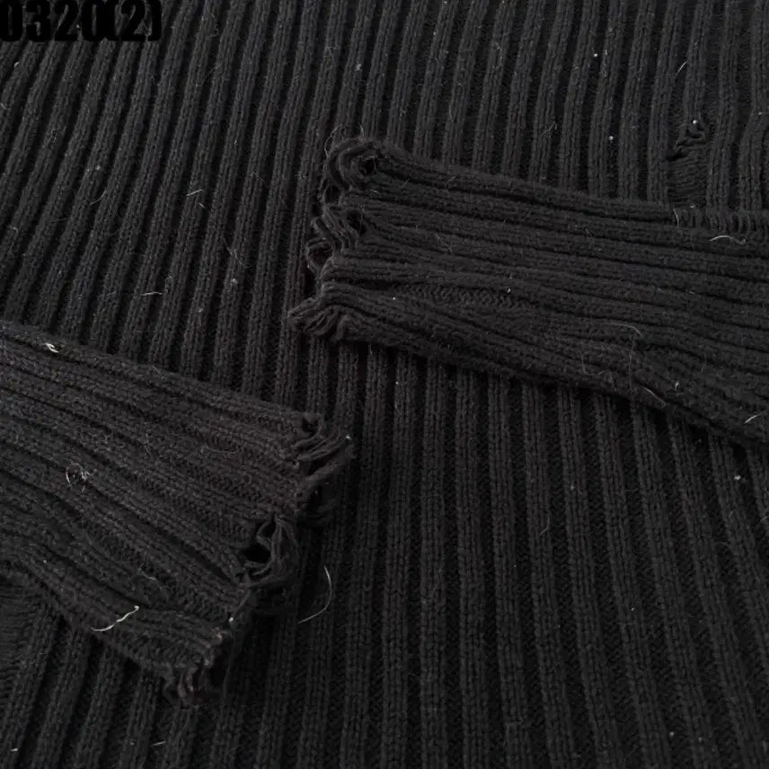 [BUNJANG] Black Damage Knit Long Sleeve T-shirt / 블랙 데미지 니트 긴팔티셔츠