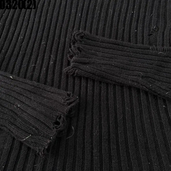[BUNJANG] Black Damage Knit Long Sleeve T-shirt / 블랙 데미지 니트 긴팔티셔츠
