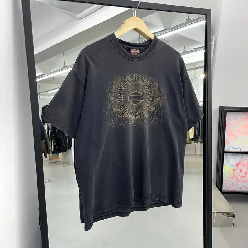 [SOLD OUT] 할리데이비슨 00s 플레임 불꽃 이글 하드 페이딩 빈티지 반팔 티셔츠