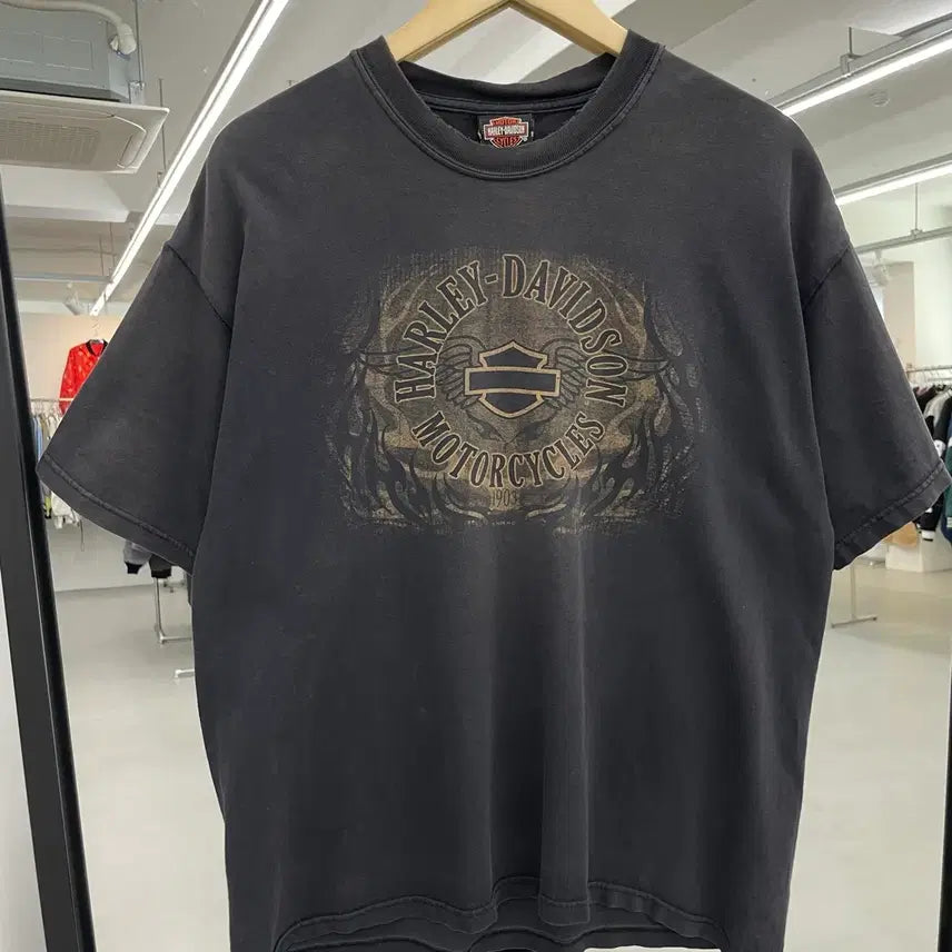 [SOLD OUT] 할리데이비슨 00s 플레임 불꽃 이글 하드 페이딩 빈티지 반팔 티셔츠
