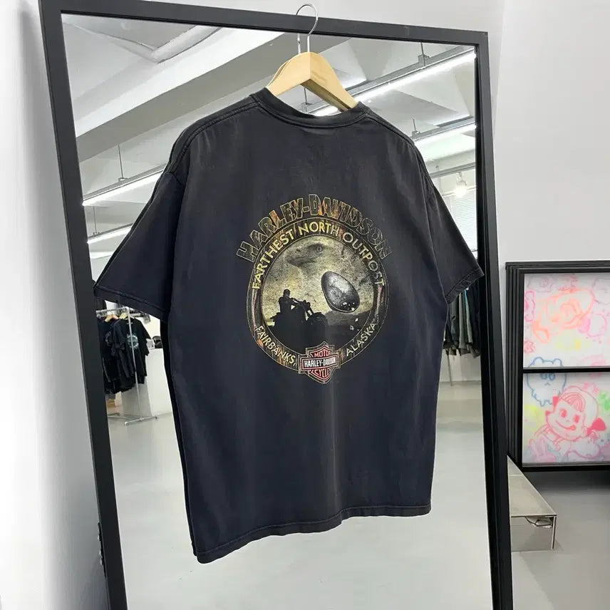 [SOLD OUT] 할리데이비슨 00s 플레임 불꽃 이글 하드 페이딩 빈티지 반팔 티셔츠