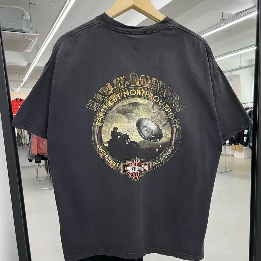 [SOLD OUT] 할리데이비슨 00s 플레임 불꽃 이글 하드 페이딩 빈티지 반팔 티셔츠