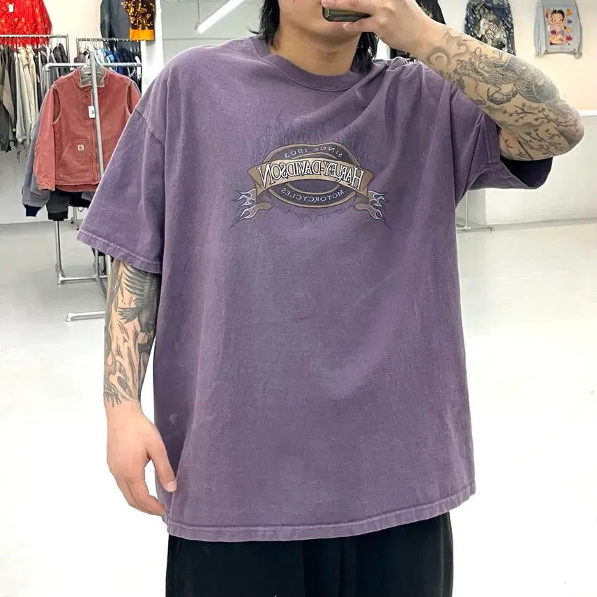 [SOLD OUT] 할리데이비슨 90s 플레임 불꽃 하드 페이딩 빈티지 반팔 티셔츠