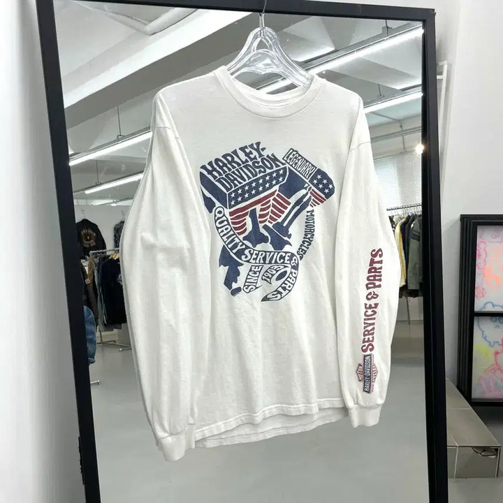 [BUNJANG] Harley Davidson US Flag Long Sleeve T-shirt / 할리데이비슨 미국 성조기 롱슬리브 화이트 긴팔 티셔츠