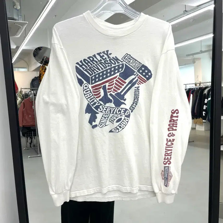 [BUNJANG] Harley Davidson US Flag Long Sleeve T-shirt / 할리데이비슨 미국 성조기 롱슬리브 화이트 긴팔 티셔츠