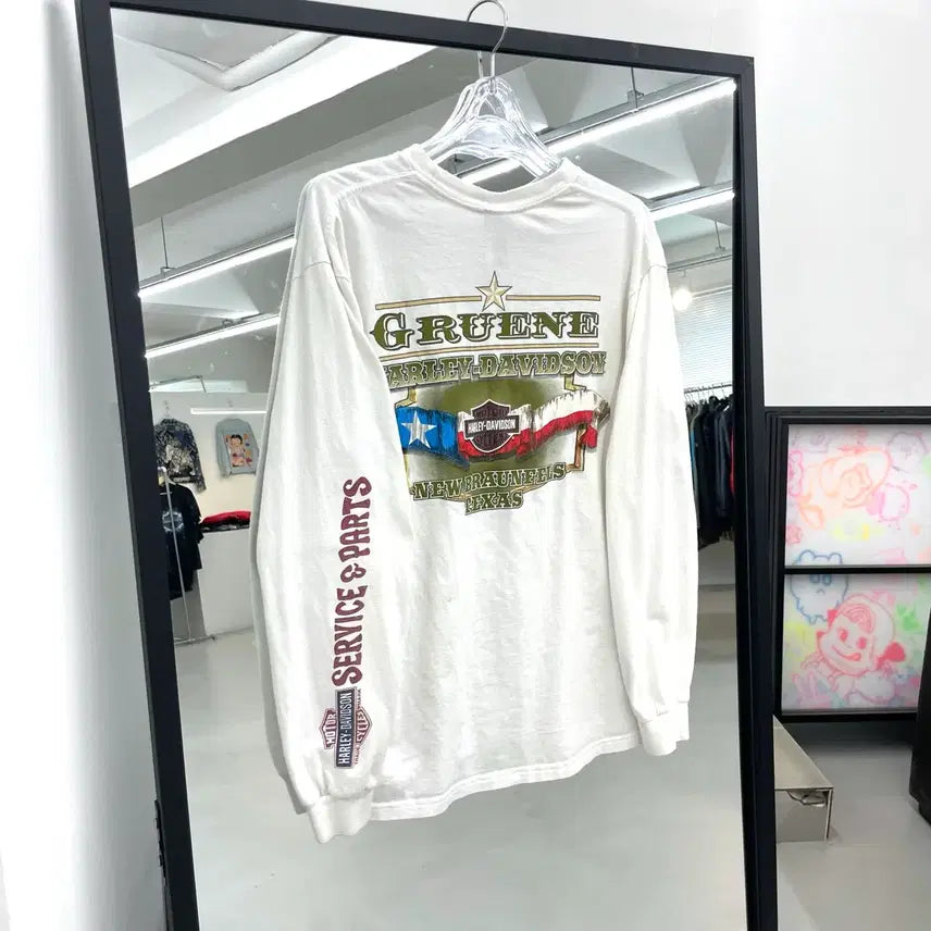 [BUNJANG] Harley Davidson US Flag Long Sleeve T-shirt / 할리데이비슨 미국 성조기 롱슬리브 화이트 긴팔 티셔츠