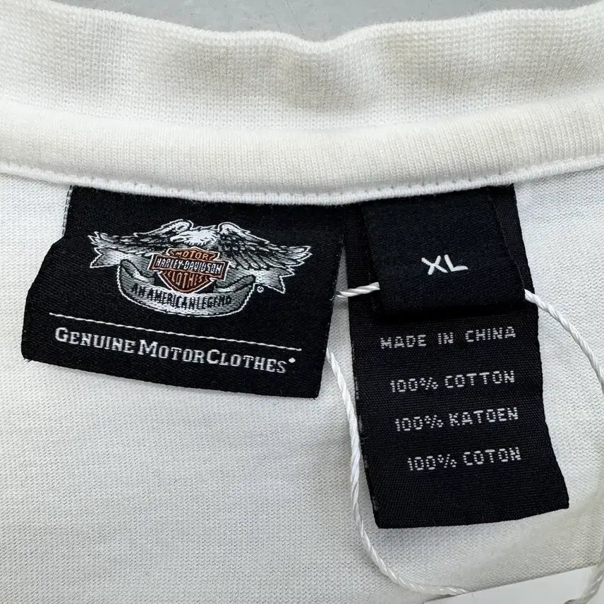 [BUNJANG] Harley-Davidson 110th Anniversary Henley Long Sleeve Vintage T-Shirt / 할리데이비슨 110주년 헨리넥 롱슬리브 빈티지 긴팔 티셔츠 화이트