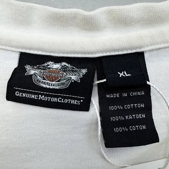 [BUNJANG] Harley-Davidson 110th Anniversary Henley Long Sleeve Vintage T-Shirt / 할리데이비슨 110주년 헨리넥 롱슬리브 빈티지 긴팔 티셔츠 화이트