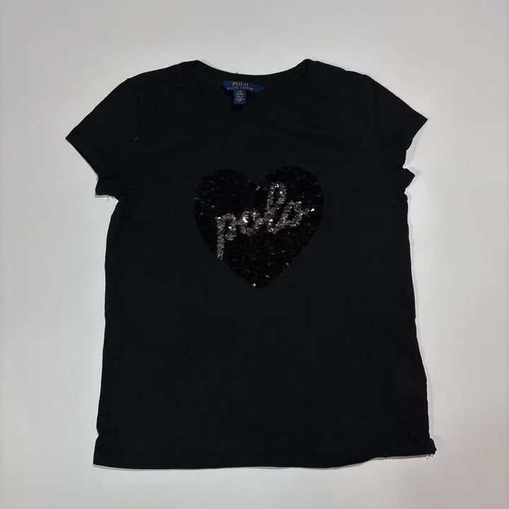 [BUNJANG] Polo Ralph Lauren Heart Sequin Black T-Shirt / 폴로랄프로렌 하트 스팽글 블랙 반팔 티셔츠