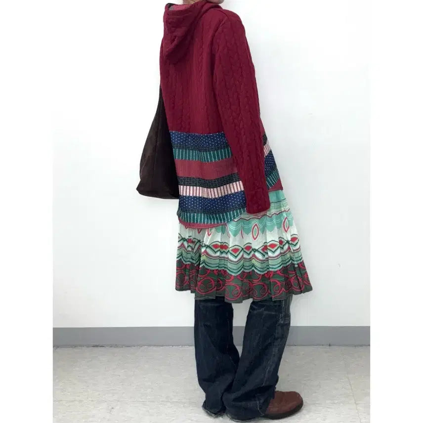 [BUNJANG] Derhy Ethnic Pleated Midi Skirt / 일본빈티지 에스닉 유니크 플리츠 미디 스커트 치마 민트 레드