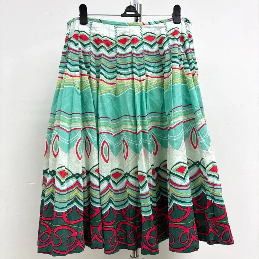 [BUNJANG] Derhy Ethnic Pleated Midi Skirt / 일본빈티지 에스닉 유니크 플리츠 미디 스커트 치마 민트 레드