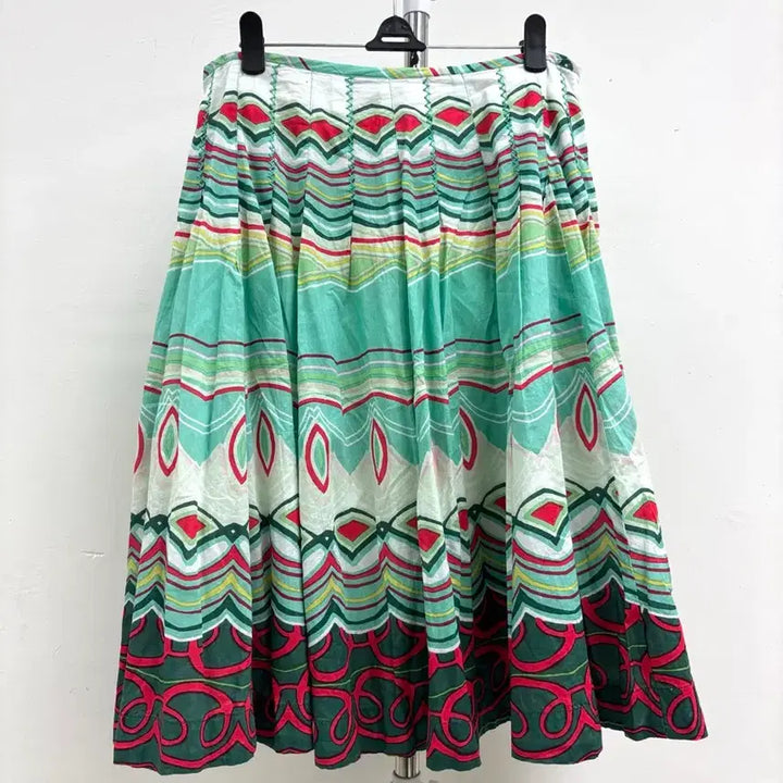 [BUNJANG] Derhy Ethnic Pleated Midi Skirt / 일본빈티지 에스닉 유니크 플리츠 미디 스커트 치마 민트 레드