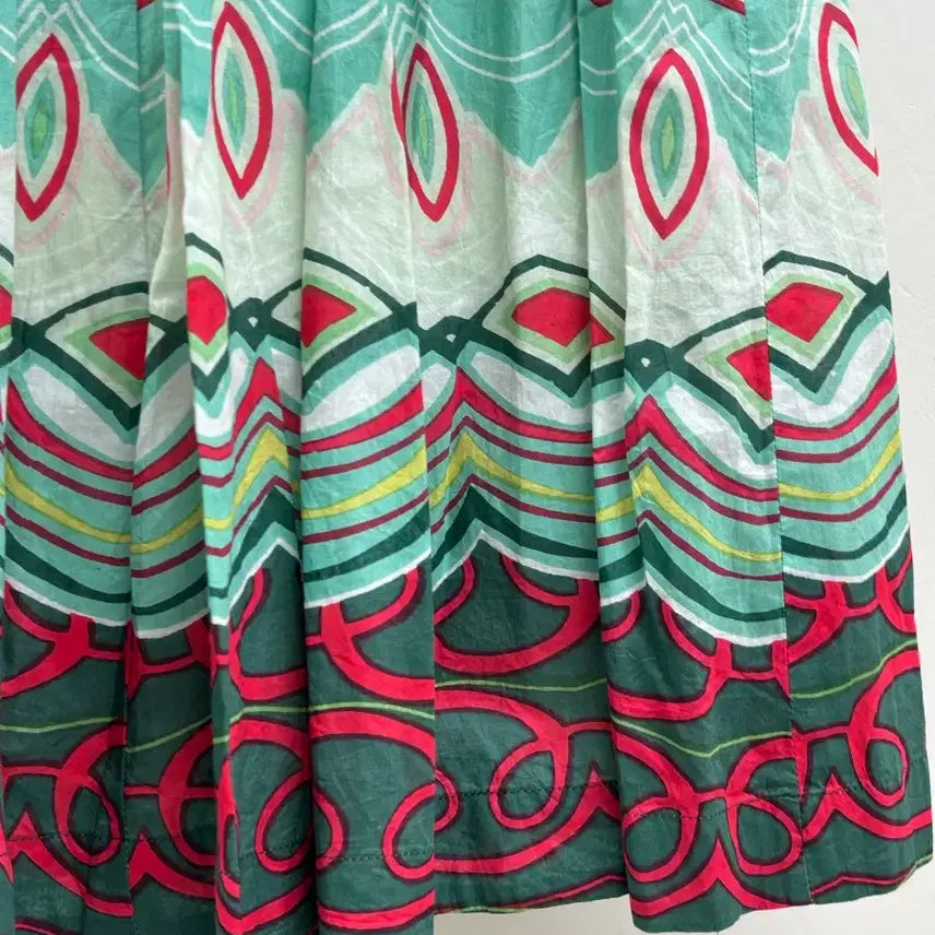 [BUNJANG] Derhy Ethnic Pleated Midi Skirt / 일본빈티지 에스닉 유니크 플리츠 미디 스커트 치마 민트 레드