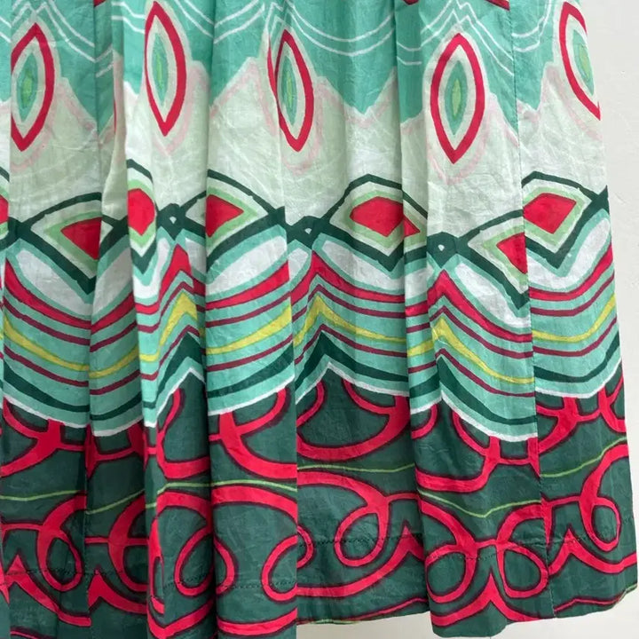[BUNJANG] Derhy Ethnic Pleated Midi Skirt / 일본빈티지 에스닉 유니크 플리츠 미디 스커트 치마 민트 레드