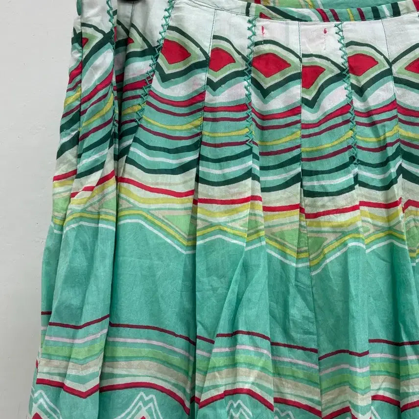 [BUNJANG] Derhy Ethnic Pleated Midi Skirt / 일본빈티지 에스닉 유니크 플리츠 미디 스커트 치마 민트 레드