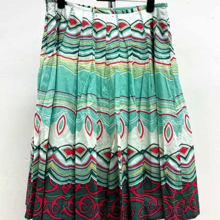 [BUNJANG] Derhy Ethnic Pleated Midi Skirt / 일본빈티지 에스닉 유니크 플리츠 미디 스커트 치마 민트 레드
