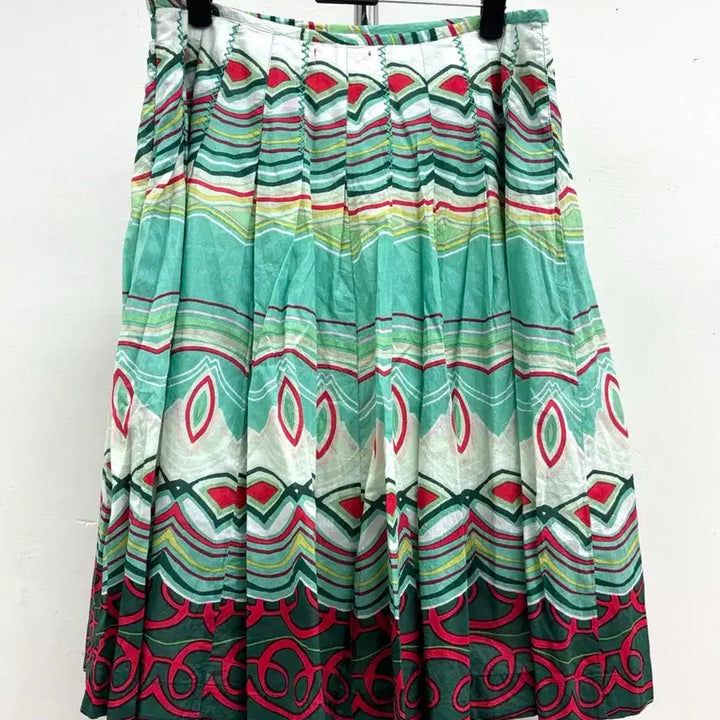 [BUNJANG] Derhy Ethnic Pleated Midi Skirt / 일본빈티지 에스닉 유니크 플리츠 미디 스커트 치마 민트 레드