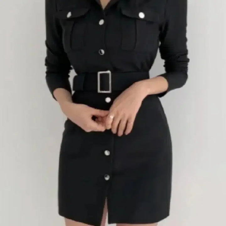 [BUNJANG] Black Belted Shirt Mini Dress / 새상품 섹시 오피스룩 블랙 벨트 셔츠 미니 원피스