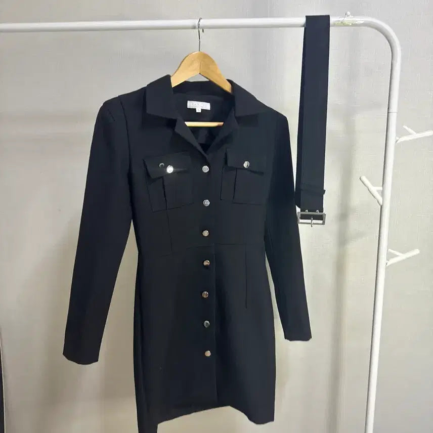 [BUNJANG] Black Belted Shirt Mini Dress / 새상품 섹시 오피스룩 블랙 벨트 셔츠 미니 원피스