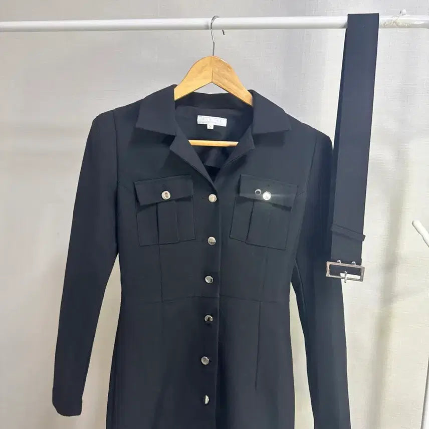 [BUNJANG] Black Belted Shirt Mini Dress / 새상품 섹시 오피스룩 블랙 벨트 셔츠 미니 원피스