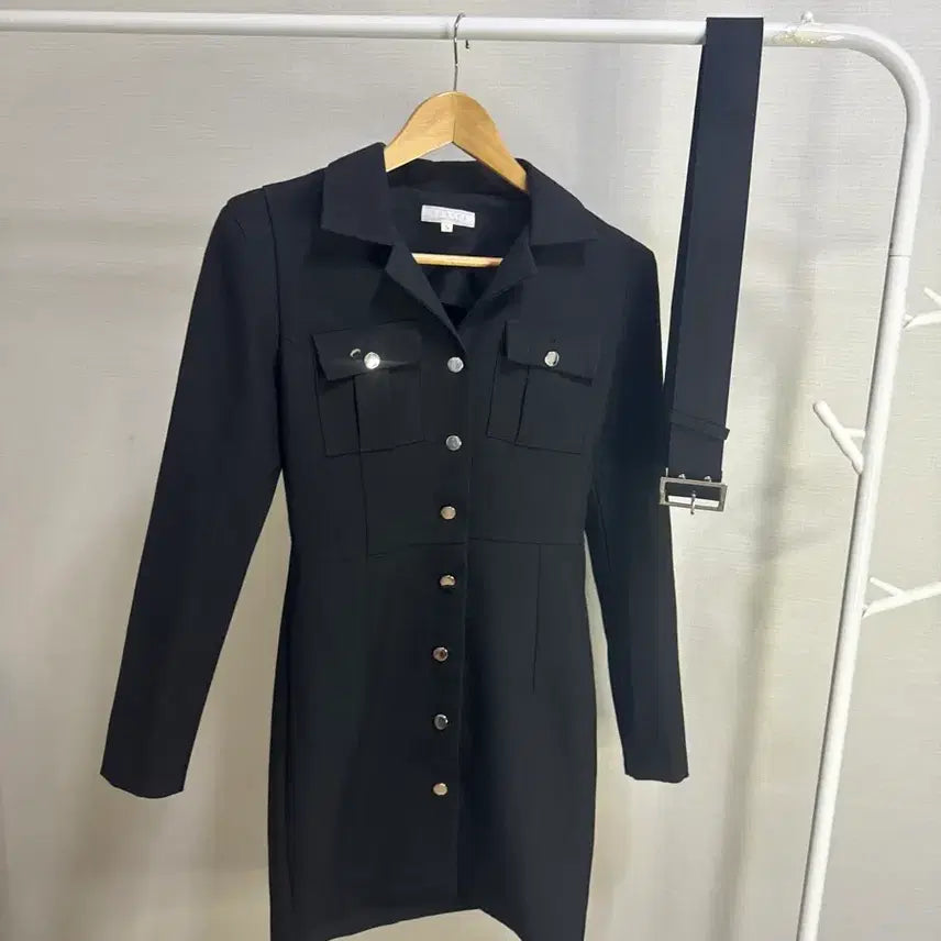 [BUNJANG] Black Belted Shirt Mini Dress / 새상품 섹시 오피스룩 블랙 벨트 셔츠 미니 원피스
