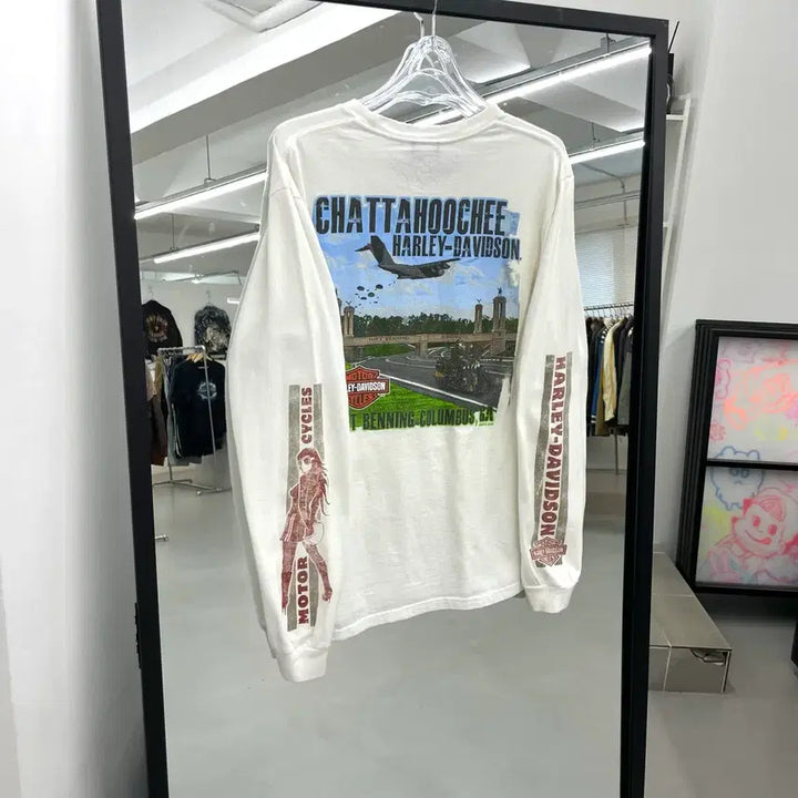 [BUNJANG] Harley Davidson Motorcycle Graphic Vintage Long Sleeve T-shirt / 할리데이비슨 모터싸이클 그래픽 빈티지 롱슬리브 긴팔 티셔츠 화이트