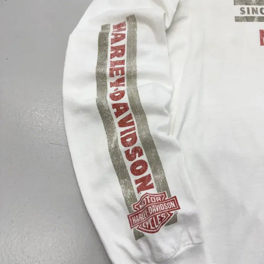 [BUNJANG] Harley Davidson Motorcycle Graphic Vintage Long Sleeve T-shirt / 할리데이비슨 모터싸이클 그래픽 빈티지 롱슬리브 긴팔 티셔츠 화이트