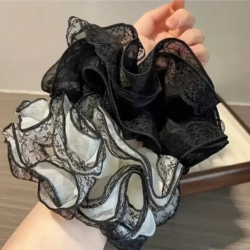 [BUNJANG] Lace Hair Scrunchie Set / 레이스 블랙/화이트세트 헤어곱창(새상품)