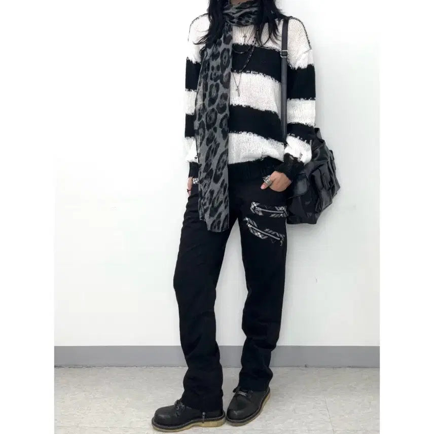 [BUNJANG] Vintage Punk Rock Black Low-Rise Cotton Pants / 일본빈티지 펑크룩 락시크 블랙 로우라이즈 코튼 팬츠 바지