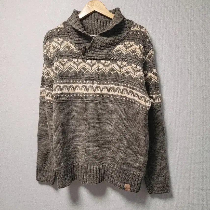 [BUNJANG] Nordic Pattern Shawl Collar Knit Sweater / [XL] 노르딕 패턴 숄카라 니트