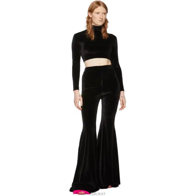 [BUNJANG] VETEMENTS Black Velvet Crop Top / 베트멍 VETEMENTS 신상 백로고 블랙 벨벳 크롭 티셔츠 미니 탑