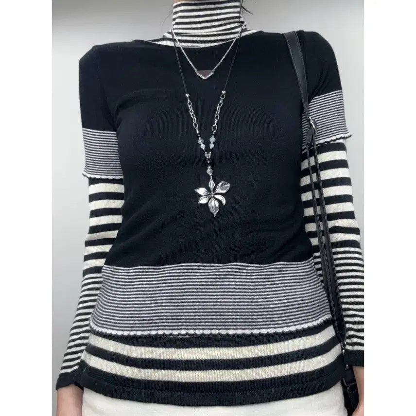 [BUNJANG] Nord Amoi Black Frill Short Sleeve Knit Top / 일본빈티지 블랙 프릴 반팔 니트