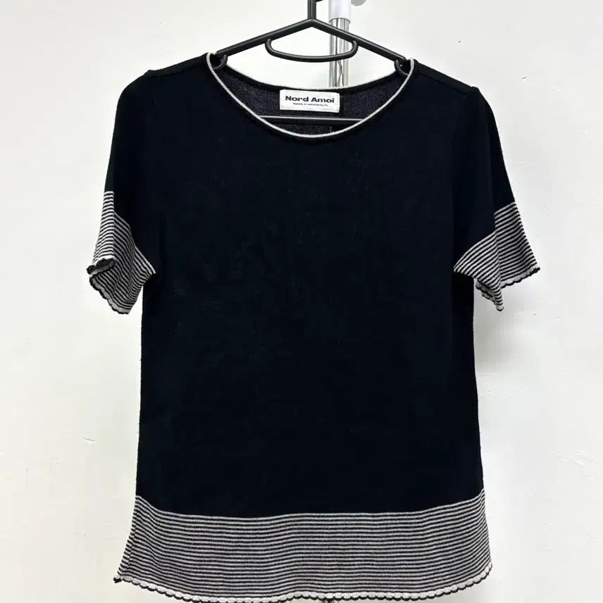 [BUNJANG] Nord Amoi Black Frill Short Sleeve Knit Top / 일본빈티지 블랙 프릴 반팔 니트
