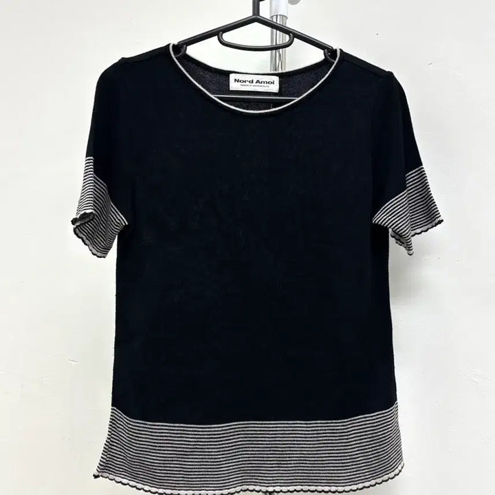 [BUNJANG] Nord Amoi Black Frill Short Sleeve Knit Top / 일본빈티지 블랙 프릴 반팔 니트