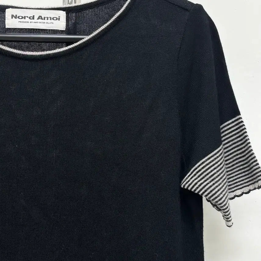 [BUNJANG] Nord Amoi Black Frill Short Sleeve Knit Top / 일본빈티지 블랙 프릴 반팔 니트