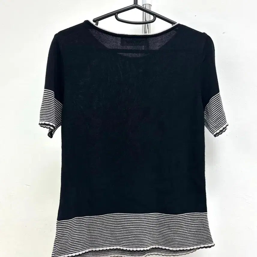 [BUNJANG] Nord Amoi Black Frill Short Sleeve Knit Top / 일본빈티지 블랙 프릴 반팔 니트