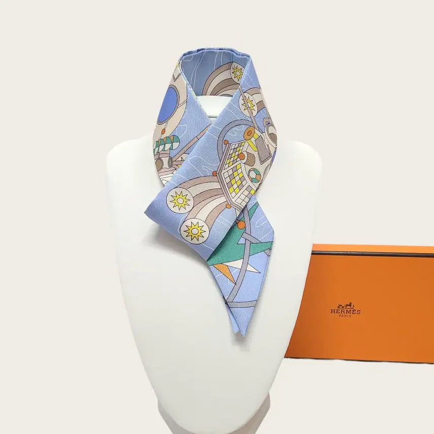 [BUNJANG] Hermès Odyssey Twilly Scarf / 에르메스 베이지 블루 오디세이 트윌리 스카프
