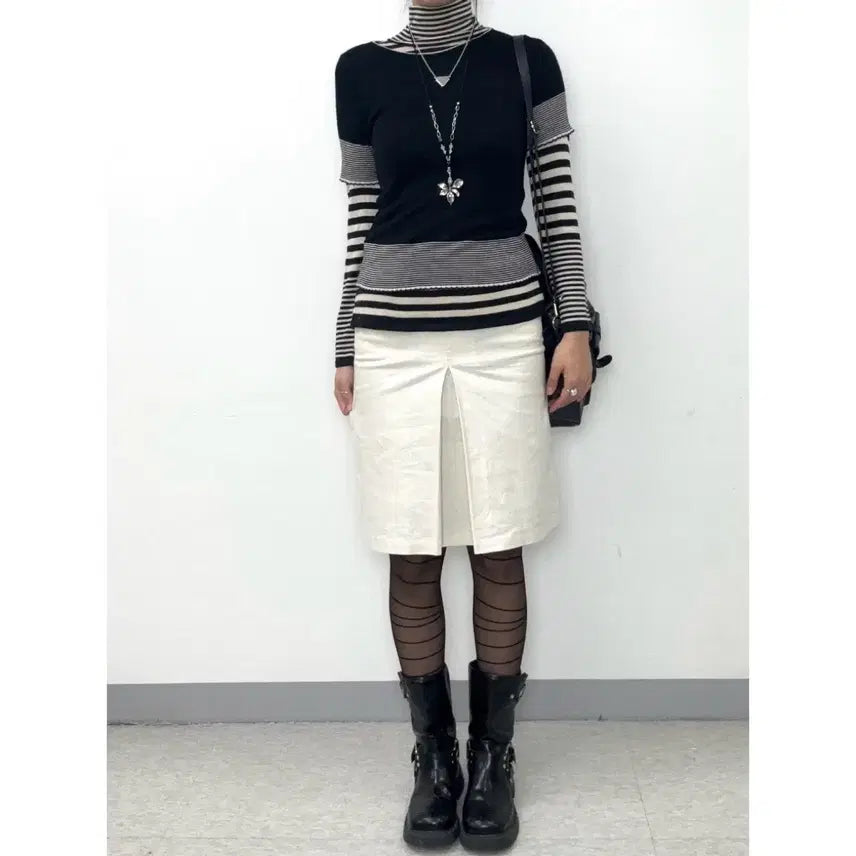 [BUNJANG] 7-I Dconcept Ivory Glitter Midi Skirt / 일본빈티지 아이보리 슬릿 글리터 미디 스커트 치마